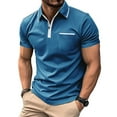 thumbnail image 1 of Ohufall Short Sleeve Shirts for Men Turndown Collar Big and Tall T Shirts for Men Zipper Solid Patchwork Regular Casual Pullover Shirts, 1 of 6