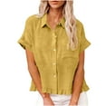 thumbnail image 1 of Ohufall Short Sleeve Shirts for Women Turn-down Collar Button Front Tops Ruffled Hem Short Sleeve Shirts with Pocket, 1 of 9