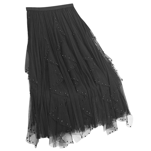 Ohufall Skirts for Women Irregular Long Tulle Skirts Elastic High Waist Mesh Tulle Tutu Maxi Skirt