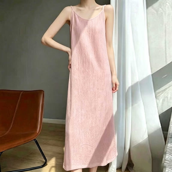 Ohufall Sleeveless Nightgown for Women Solid Color Loose Camisole Pajamas Dress for Home Comfortable Long Sleep Dress