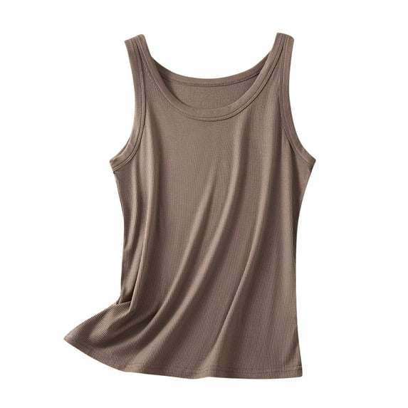 Ohufall Sleeveless Tank Tops for Women Ribbed Stretch Crew Neck Tanks Comfortable Solid Thin Undershirts