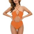 thumbnail image 1 of Ohufall Solid Color Swimsuit Women High Waist Sexy Tummy Control One Piece Hollow Out Swimwear Backless Sleeveless Bathing Suit, 1 of 3