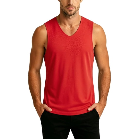 Ohufall Solid Color Tank Tops for Men Imitation German Velvet Wool Silk Top V Neck Seamless Thick Warm Undershirt
