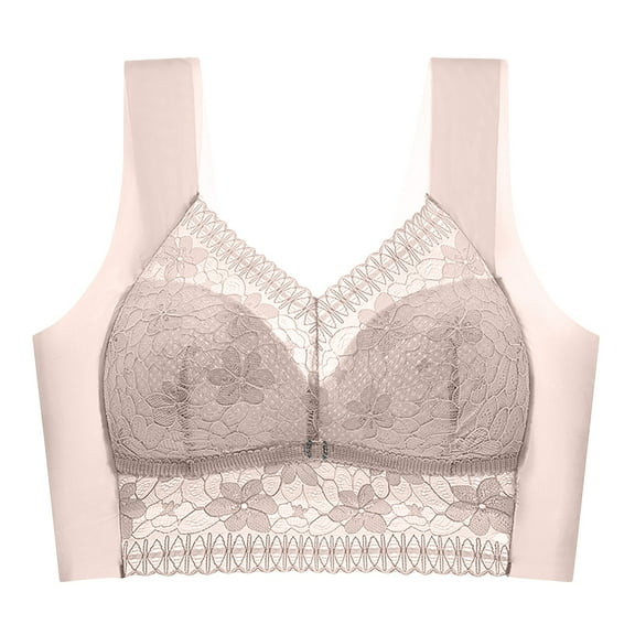 Ohufall Sport Bras for Women Plus Size Sexy Solid Lace Wire-Free Daily Bra Comfy Breathable Gathering Push Up Underwear Bra on Clearance