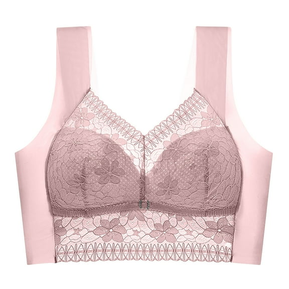 Ohufall Sport Bras for Women Plus Size Sexy Solid Lace Wire-Free Daily Bra Comfy Breathable Gathering Push Up Underwear Bra on Clearance