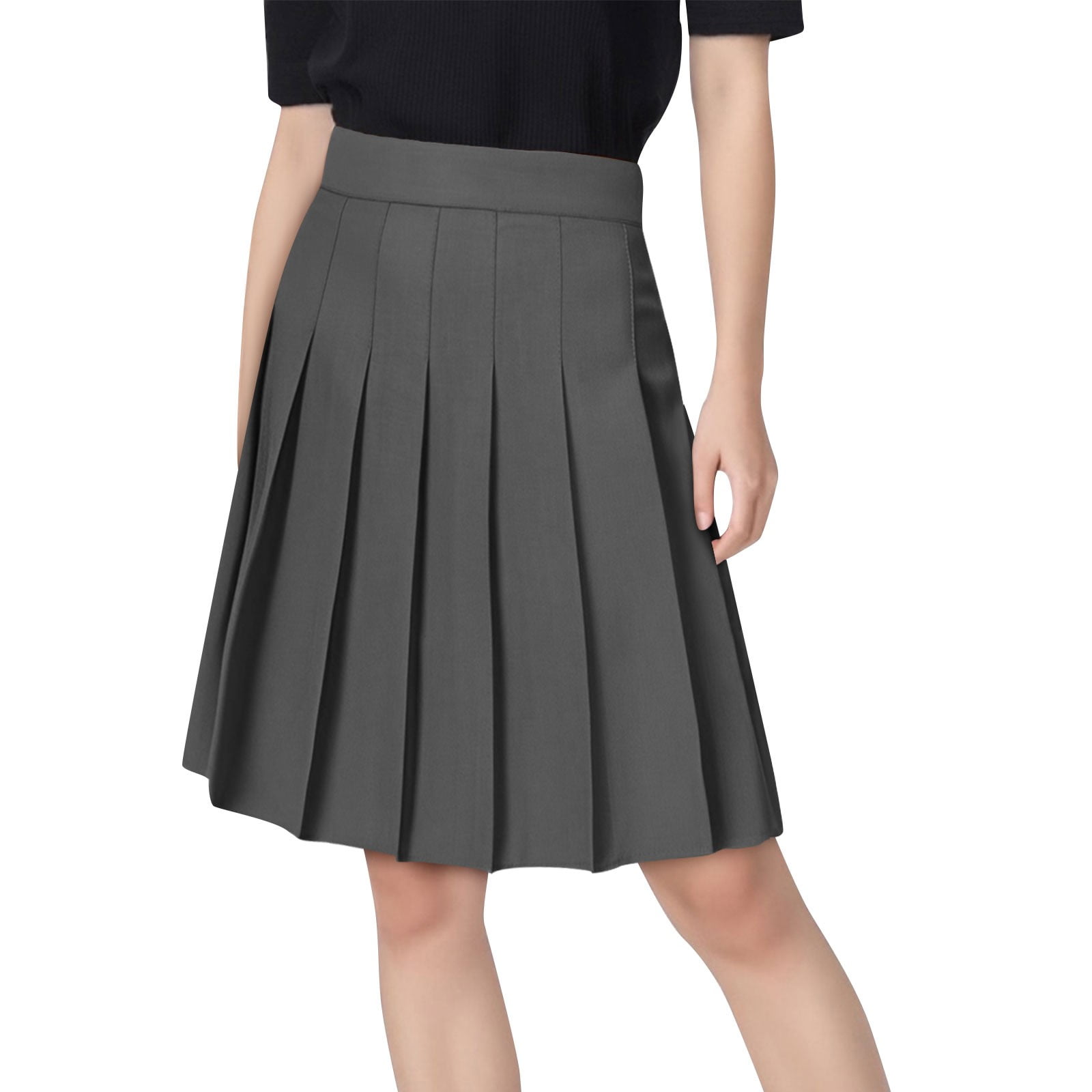 Ohufall Stretchy Pleated Knee-length Skirts for Women Plus Size