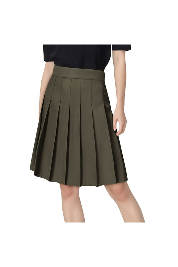 Stretchy Pleated Knee-length Skirts for Women Plus Size Fashion Solid Casual High Waist School Uniform Skirt Summer Loose Comfy A-Line Athletic Tennis Skirt