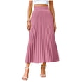 thumbnail image 1 of Ohufall Stretchy Pleated Midi Skirts for Women Fashion Solid Casual Elastic High Waist Business Uniform Skirt Ladies Flowy Loose A-Line Swing Long Skirts, 1 of 8