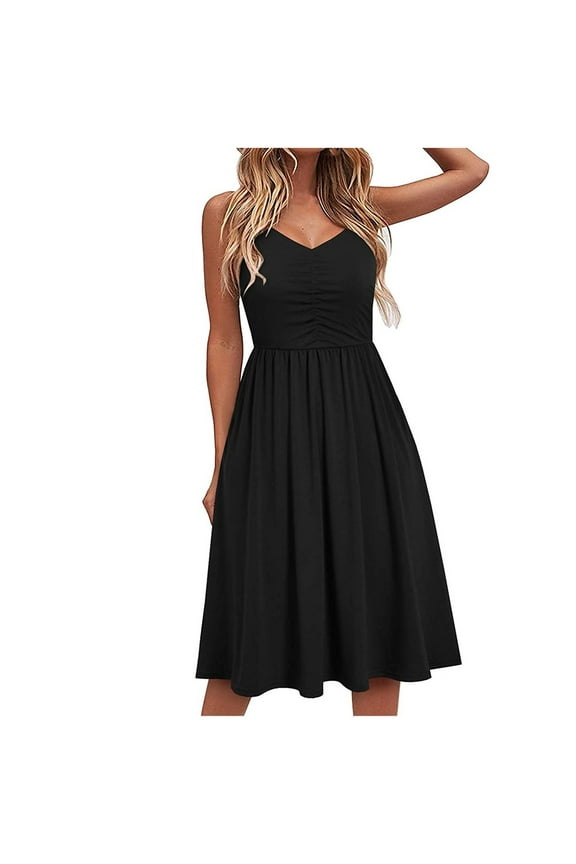 Ohufall Summer Dresses for Women, Summer 2024 Women's Sundress V Neck Floral Spaghetti Strap Summer Casual Swing Dress