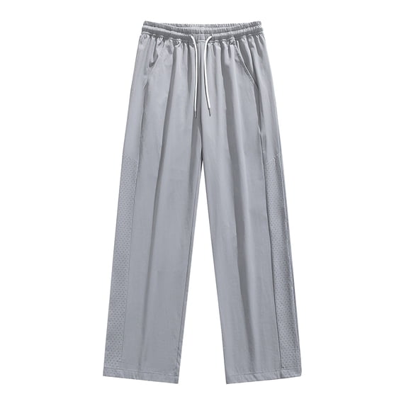 Ohufall Summer Ice Silk Pants for Men Plus Size Fashion Cool Breathable Jogger Pants Solid Casual Drawstring Elastic Waist Straight Pants