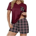 thumbnail image 1 of Ohufall Summer Lounge Sets for Women Short Sleeve V-Neck Tops and Drawstring Shorts 2 Piece Pjs Sets Womens Fashionable Plaid Printed Pajama Sets with Pocket, 1 of 6