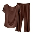 thumbnail image 1 of Ohufall Summer Lounge Sets for Women Two-Piece Modal Pajama Sets Solid Short Sleeve Crew Neck Tops with Elastic Waist Pants Womens Soft Loose Home Pjs Sets, 1 of 3