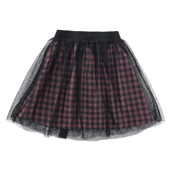 Ohufall Summer Tutu Skirts for Kids Girls Comfy Breathable Plaid Printed Mesh Party Dance Skirt Cute Casual Elastic Waist Princess Skirts for Girls, Size 3-14 Years