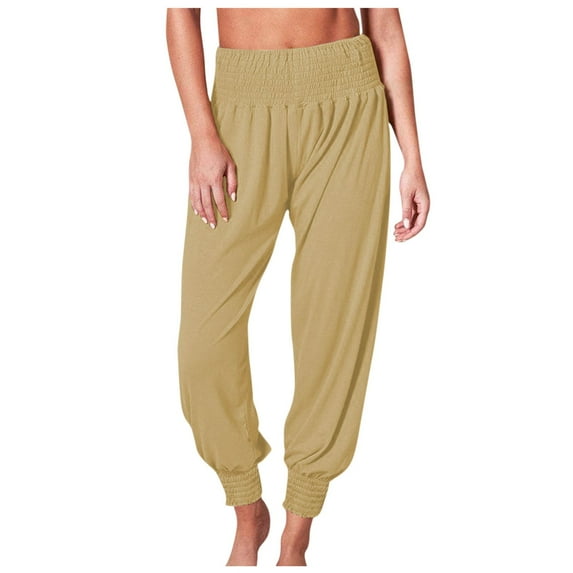 Ohufall Sweatpants Women Recreational Home Harron Solid Color Elastic Mid Waist Sports Yoga Fold Leggings Long Pants Clearance