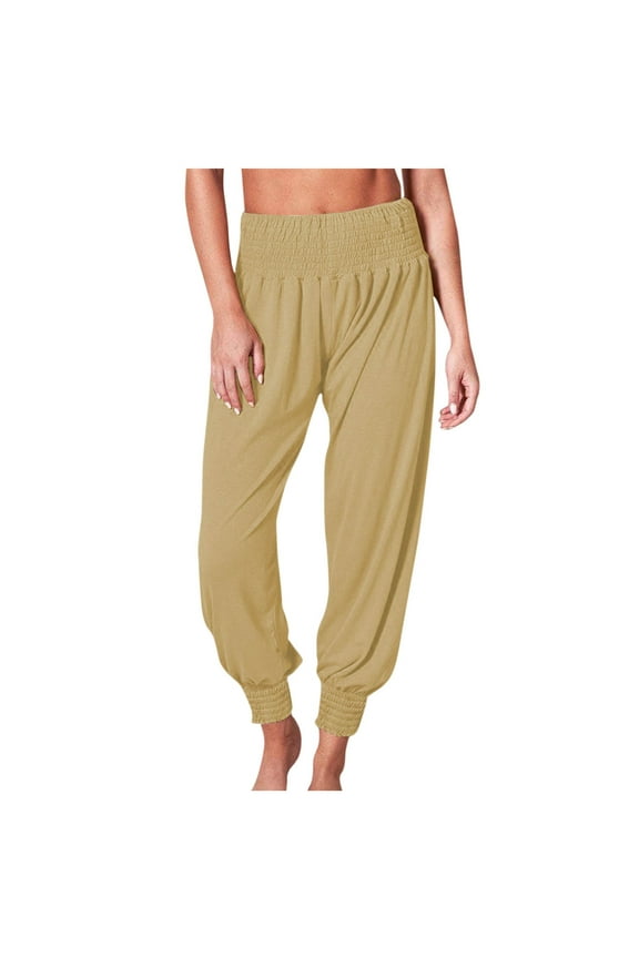 Sweatpants Women Recreational Home Harron Solid Color Elastic Mid Waist Sports Yoga Fold Leggings Long Pants Clearance