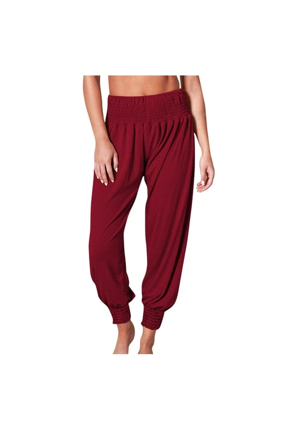 Sweatpants Women Recreational Home Harron Solid Color Elastic Mid Waist Sports Yoga Fold Leggings Long Pants Clearance