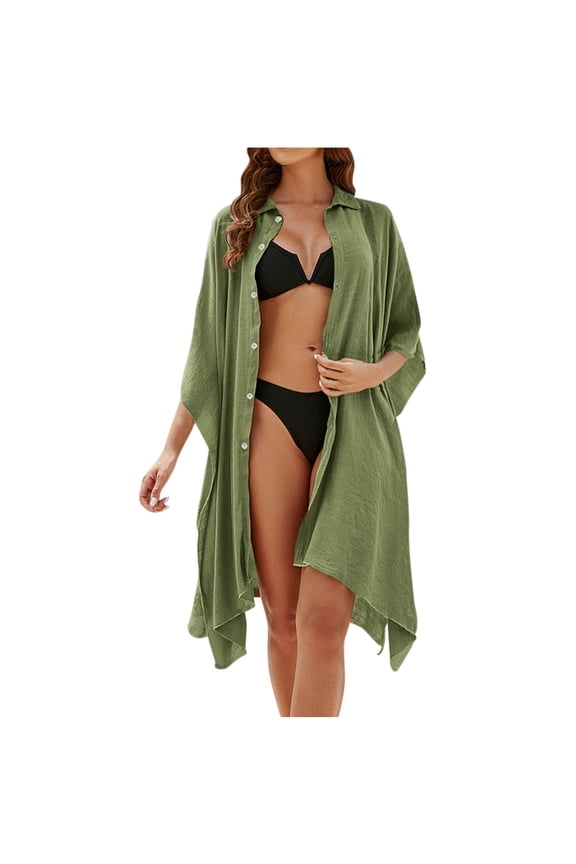 Swimsuit Cover Up for Women Plus Size Button Up Shirts Chiffon Kimono Cardigan Casual Beach Cover Ups