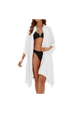 Swimsuit Cover Up for Women Plus Size Button Up Shirts Chiffon Kimono Cardigan Casual Beach Cover Ups