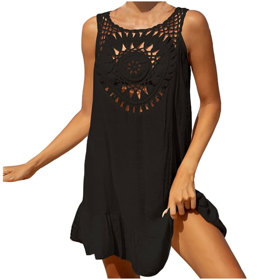 Ohufall Swimsuit Coverup for Women Bathing Suit Cover Ups Crochet Beach Tank Dress Hollow Out Bikini Cover Up Swimdress