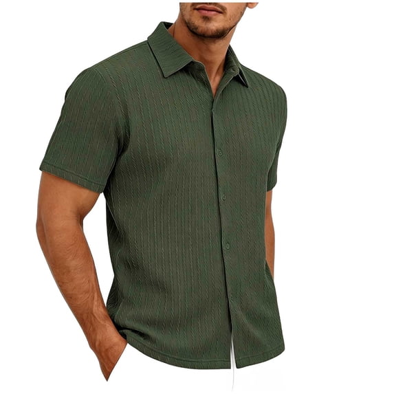 Ohufall T-shirts for Men Button Turndown Collar Casual T Shirts Short Sleeve Relaxed Tee Shirts