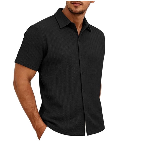 Ohufall T-shirts for Men Button Turndown Collar Casual T Shirts Short Sleeve Relaxed Tee Shirts