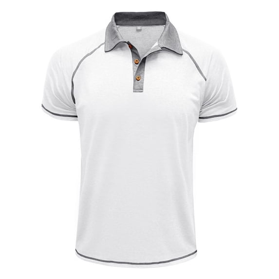 Ohufall T-shirts for Mens Three Buttons Turndown Collar Short Sleeve Blouses Solid Color Pullover Casual Fashion Summer T-Shirts