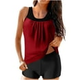 thumbnail image 1 of Ohufall Tankini Bathing Suits for Women Tummy Control Modest Swimsuits Plus Size Two Piece Swimwear Solid Top Boy Shorts, 1 of 4