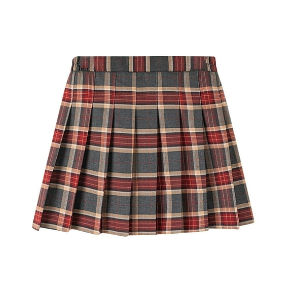 Ohufall Teen Girls Athletic Sport Mini Skirts Fashion Plaid Printed Elastic Waist Tennis Skirts Built in Shorts Girls A-Line Pleated School Uniform Skorts, 9-16 Years