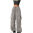thumbnail image 1 of Ohufall Teen Girls Cargo Pants With Pockets Parachute Pants For Women Y2K Baggy Drawstring Streetwear Trendy Pants, 1 of 5