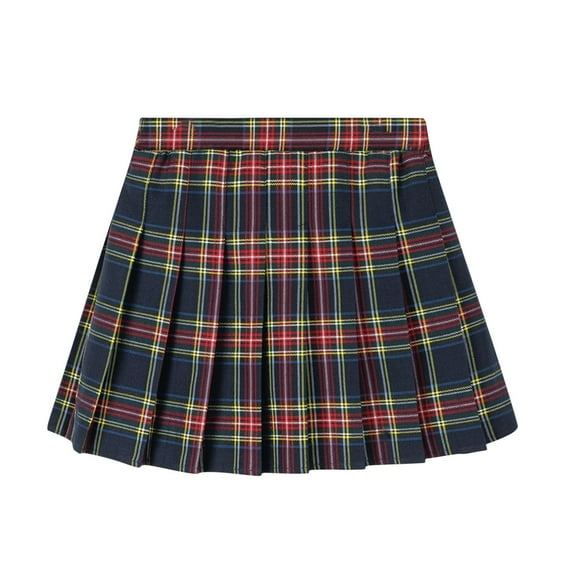 Ohufall Teen Girls School Uniform Skorts Fashion Casual Plaid Printed Pleated Elastic Waist Athletic Mini Skirt Flowy A-Line Tennis Golf Skorts for Girls, Size 9-16 Years
