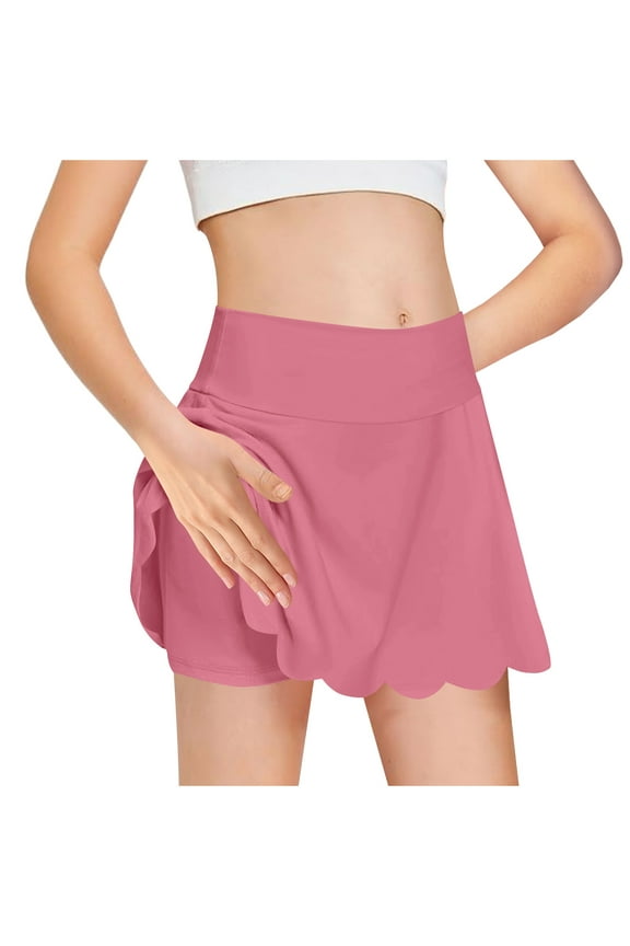 Teen Girls Workout Mini Skorts Fashion Flowy A Line Elastic High Waist Athletic Sport Skirt Summer Solid Color Casual Tennis Golf Skorts, 4-14 Years