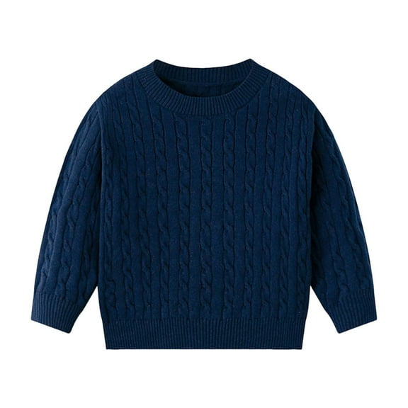 Ohufall Toddler Boys Girls Cotton Knitted Tops 3-8 Years, Solid Color Casual Long Sleeve Pullover Warm Shirts Autumn Winter Soft Comfy Crew Neck Blouses for Kids
