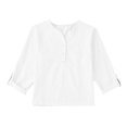 thumbnail image 1 of Ohufall Toddler Boys Girls Cotton Linen Tops 5-14 Years, Fashion Solid Color Casual Long Sleeve Pullover Blouse Loose Comfy Button V-Neck T-Shirts for Kids, 1 of 4