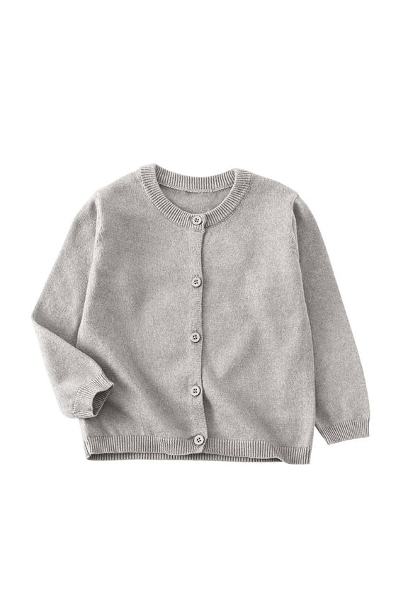 Toddler Girls Cardigan Sweater 2-10 Years, Kids Cute Solid Color Long Sleeve Button Down Shirts Fall Winter Little Girls Crew Neck Knitted Cotton Blouses