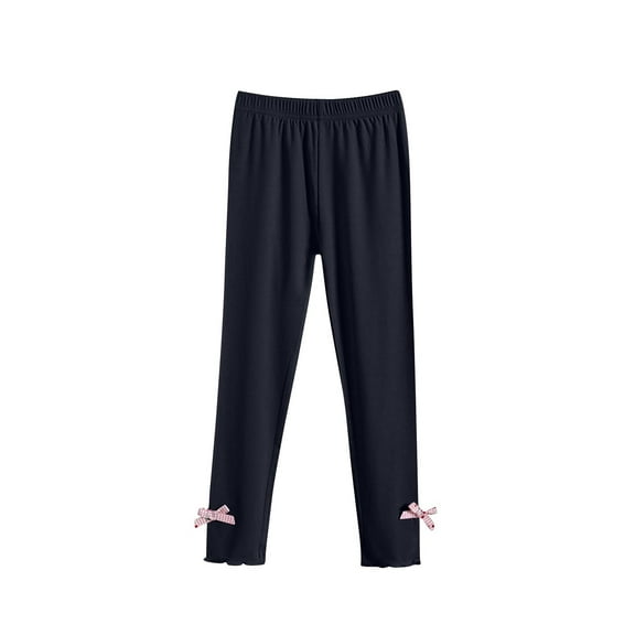 Ohufall Toddler Girls Cotton Leggings Cute Solid Color Casual Bow-Knot Elastic Waist Trousers Stretchy Soft Comfortable Active Legging Pants for Little Girls, 2-13 Years