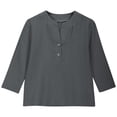 thumbnail image 1 of Ohufall Toddler Girls Cotton Linen Shirts 3-12 Years, Summer Solid Color Casual Long Sleeve Pullover Tops Loose Comfy Button V-Neck Blouses for Kids Girls, 1 of 6