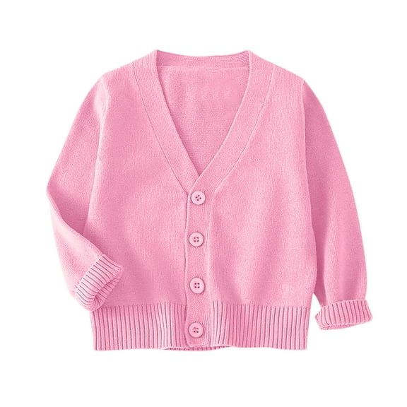 Ohufall Toddler Girls Long Sleeve Shirts Cute Solid Color Casual Cotton Knitted Cardigan Top Fall Winter V-Neck Button Down Sweater for Kids, 2-12 Years