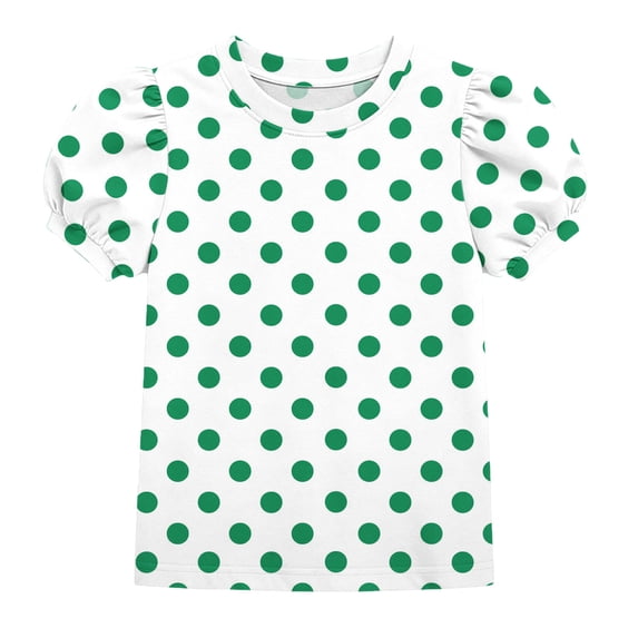 Ohufall Toddler Girls T-shirt Puff Sleeve Polka Dot Casual Tshirt Summer Crew Neck Short Sleeve Tees 4-15T