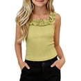 thumbnail image 1 of Ohufall Toddler Girls Tank Tops Ruffled Crew Neck 0-5T Summer Tank Top Breathable Solid Color Summer Casual Tank, 1 of 7