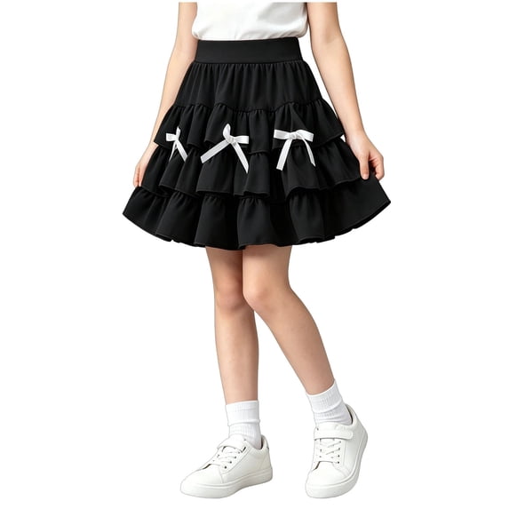 Gytharion Toddler Girls Tutu Skirts Summer Solid Comfortable Elastic Waist Tiered Ruffle Party Dance Skirts Cute Casual Bow Knot Princess Skirts for Little Girls, 3-15 Years