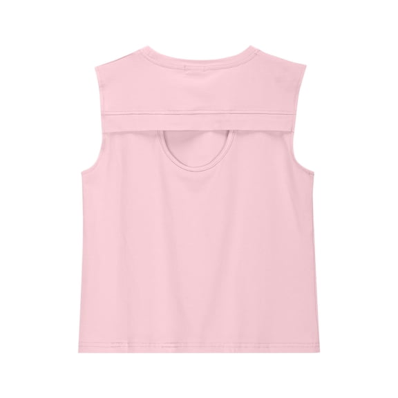 Ohufall Toddler Girls Workout Tank Tops Fashion Solid Casual Backless Crew Neck Tanks Summer Loose Comfy Sleeveless Cotton Shirts for Little Girls, Size 12M-9Y