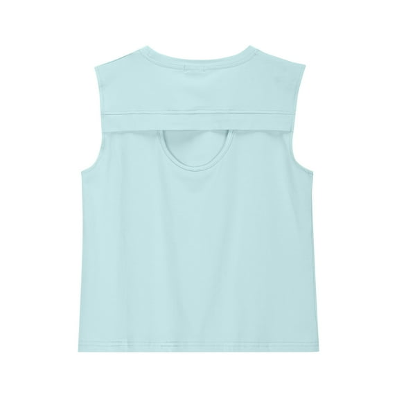 Ohufall Toddler Girls Workout Tank Tops Fashion Solid Casual Backless Crew Neck Tanks Summer Loose Comfy Sleeveless Cotton Shirts for Little Girls, Size 12M-9Y