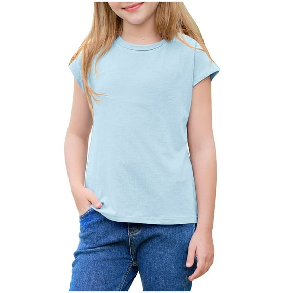 Ohufall Toddler Kids Boys Girls T Shirts Cute Solid Color Casual Crew Neck T-shirts Summer Comfy Breathable Short Sleeve Cotton Tops for Children, Size 12M-10Y