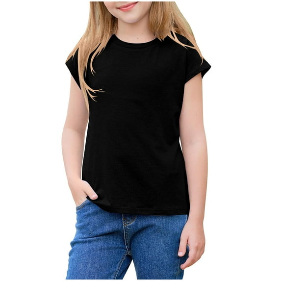Ohufall Toddler Kids Boys Girls T Shirts Cute Solid Color Casual Crew Neck T-shirts Summer Comfy Breathable Short Sleeve Cotton Tops for Children, Size 12M-10Y