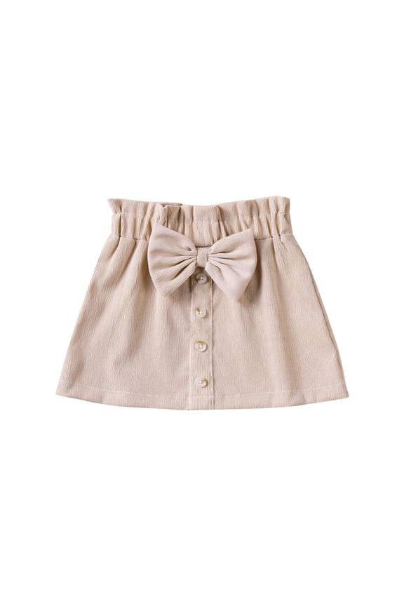 Toddler Kids Girls Corduroy Skirts Summer Solid High Waist Button Down Mini Skirts Soft Comfy Bow Knot Cute Skirts for Baby Girls, 1-6 Years