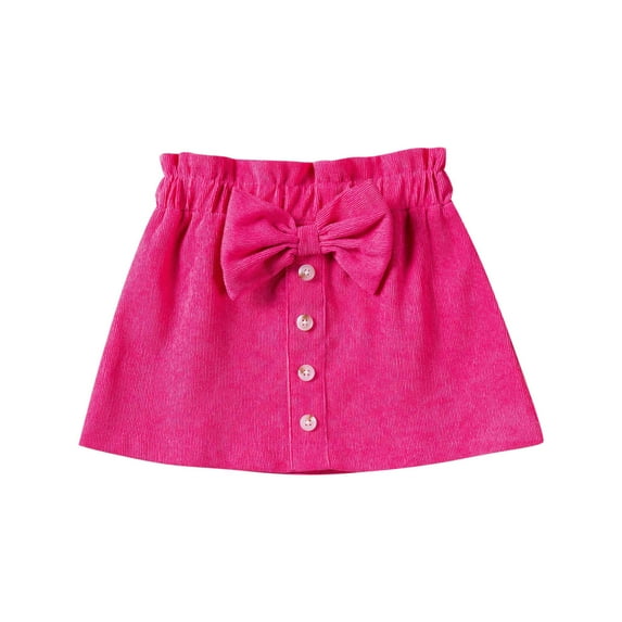 Ohufall Toddler Kids Girls Corduroy Skirts Summer Solid High Waist Button Down Mini Skirts Soft Comfy Bow Knot Cute Skirts for Baby Girls, 1-6 Years