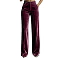 thumbnail image 1 of Ohufall Trendy Womens Pant Solid Satin High Waist Wide Leg Pants Button Zipper Pocket Daily Outfits, 1 of 6