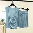 thumbnail image 1 of Ohufall Two Piece Pajama Sets for Women V Neck Sleeveless Tops Pleated Elastic Waist Trouser Pj Sets, 1 of 5