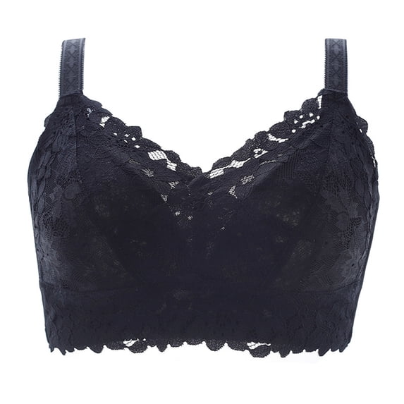Ohufall Underwear for Women Plus Size Full Coverage Wireless Lace Bralette with Adjustable Straps Bras