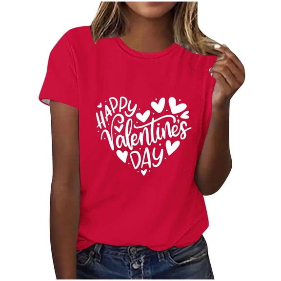 Ohufall Valentines Day Shirts Women Plus Size Love Heart Graphic Tees Casual Short Sleeve Blouse Round Neck Holiday T-shirt Tops Valentines Day Gifts for Women